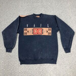 Vintage S.D.I Sweatshirt Mens Medium Blue Vail Ski Retro Graphic Pullover USA